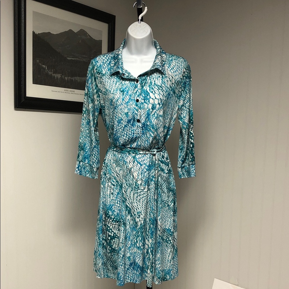 Women’s Liz Claiborne Turquoise and White Long Sleeve Pullover Dress Size S
